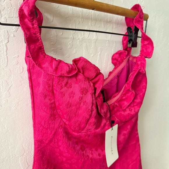 Line & Dot Hot Pink Penelope Mini Dress Ruffle Sleeve Off Shoulder Floral XS - Picture 4 of 10